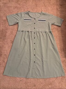 Classic Sage Button-Front Midi Dress